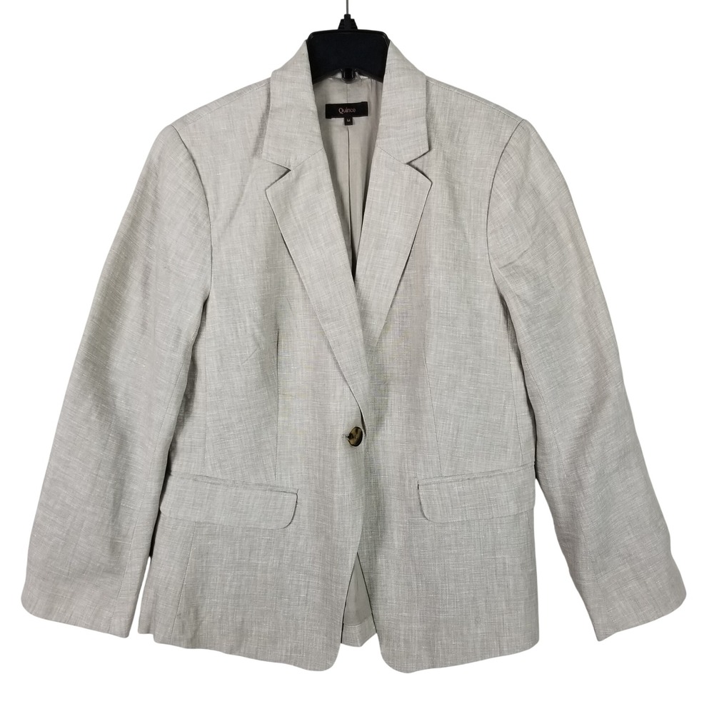 Quince Linen Blazer Womens Medium Light Gray Sustainable European Linen Jacket
